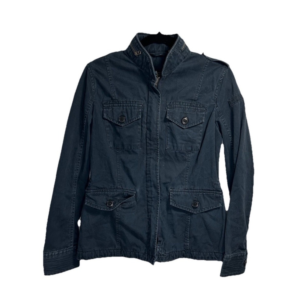 Abercrombie & Fitch Military Jacket Women Small Navy Blue Utility Full Zip Twill